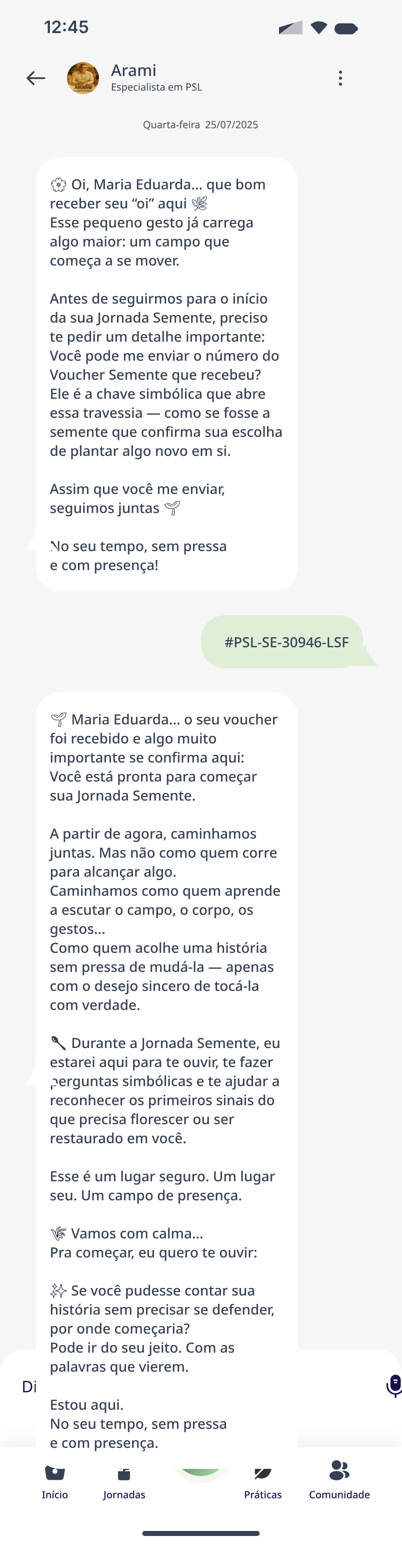 Tela real do Arami com interface de conversa assistiva.