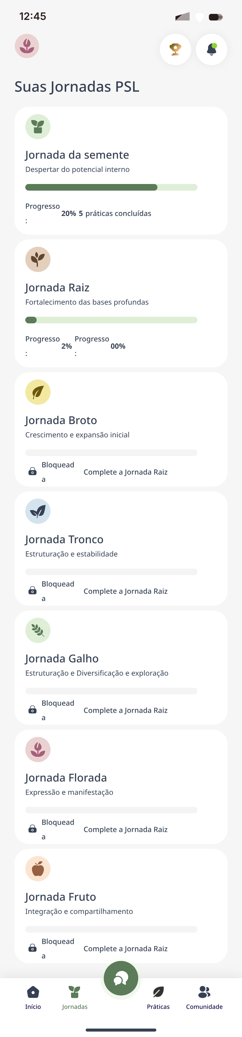 Tela real do Arami com as Jornadas PSL.